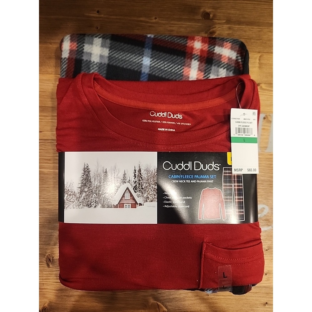NEW Cuddl Duds Men Red/Black Plaid Cozy Lodge French Terry Shirt & Pants‎ Size L